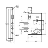 Корпус врезного замка с ручками на планке KIT А7-5555/3 W/B MOS