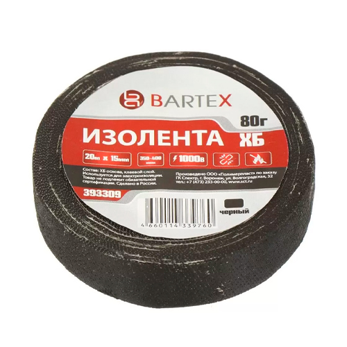 Изолента х/б Bartex черная, 80 г Изолента х/б Bartex черная, 80 г